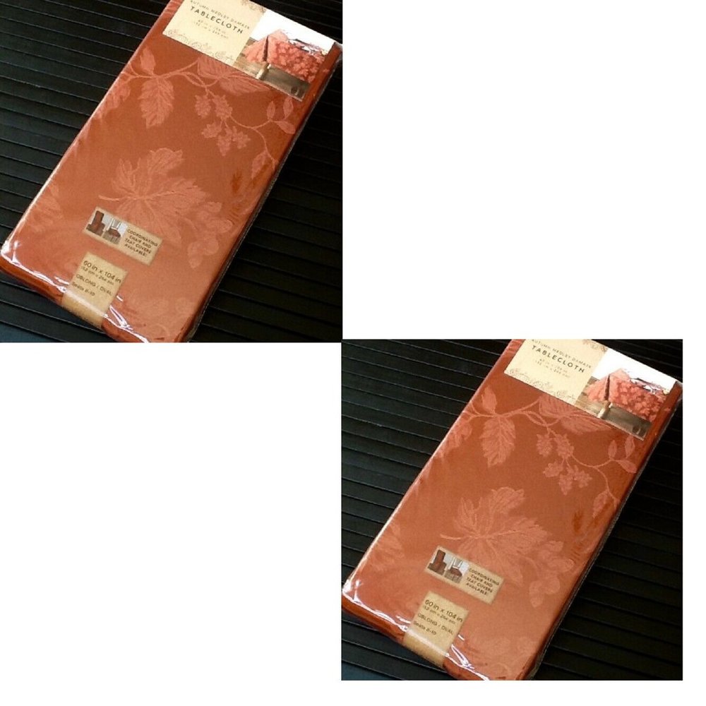 2 SPICE-color Autumn Medley Damask 60x104 inch Tablecloths (each seats 8 to 10) - Picture 2 of 12
